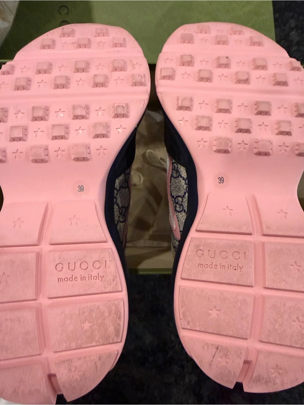 Gucci Beige GG Canvas Sneakers with Pink & Navy Accents